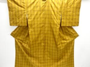 米沢黄八丈 格子織り出し着物